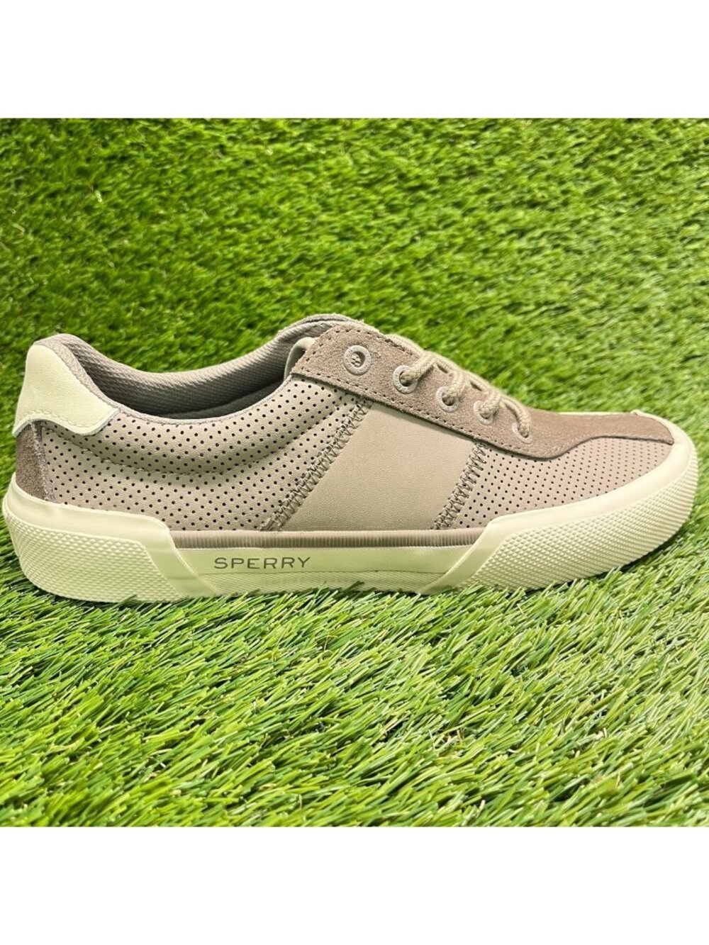 Sperry Soletide Racy Mens Size 7 Taupe Brown Athletic Leather Shoes Sneakers